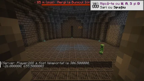 O peșteră mare sub pământ, cu un creeper în colț
